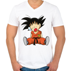 PRINTFASHION Dragonball - Songoku - Férfi V-nyakú póló - Fehér