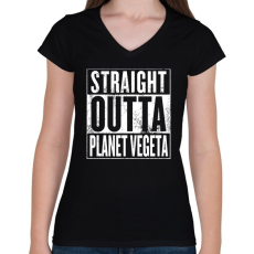 PRINTFASHION Dragonball straight outta Planet Vegeta - Női V-nyakú póló - Fekete