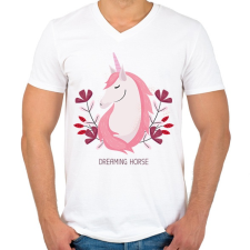 PRINTFASHION Dreaming horse - Férfi V-nyakú póló - Fehér férfi póló