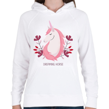 PRINTFASHION Dreaming horse - Női kapucnis pulóver - Fehér női pulóver, kardigán