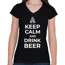 PRINTFASHION DRINK BEER - Női V-nyakú póló - Fekete