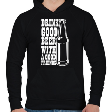 PRINTFASHION Drink Good Beer - Fehér - Férfi kapucnis pulóver - Fekete