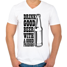 PRINTFASHION Drink Good Beer - Fekete - Férfi V-nyakú póló - Fehér férfi póló