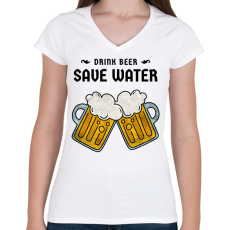 PRINTFASHION DRINKBEER - Női V-nyakú póló - Fehér