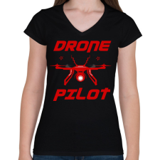 PRINTFASHION DRONE PILOT - Női V-nyakú póló - Fekete női póló