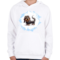 PRINTFASHION Drótszőrű tacskó - Gyerek kapucnis pulóver - Fehér