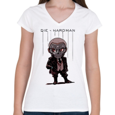 PRINTFASHION DS Die-Hardman - Női V-nyakú póló - Fehér női póló