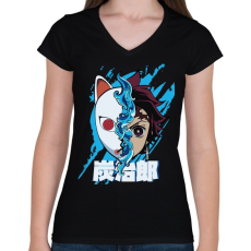 PRINTFASHION DT Inosuka mask - Női V-nyakú póló - Fekete