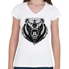PRINTFASHION Dühös medve - Női V-nyakú póló - Fehér