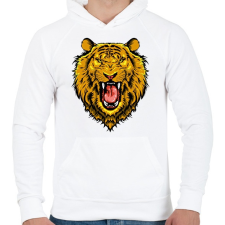 PRINTFASHION Dühös oroszlán - Férfi kapucnis pulóver - Fehér férfi pulóver, kardigán