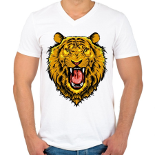 PRINTFASHION Dühös oroszlán - Férfi V-nyakú póló - Fehér férfi póló