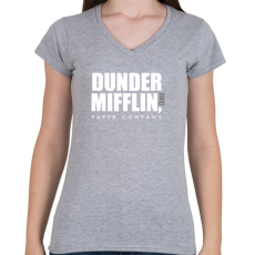 PRINTFASHION Dunder Mifflin - White - Női V-nyakú póló - Sport szürke