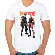 PRINTFASHION Duo Páros Fortnite - Férfi V-nyakú póló - Fehér férfi póló