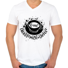PRINTFASHION E=mc2, Energy=milkxcoffee2 - Férfi V-nyakú póló - Fehér