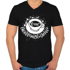 PRINTFASHION E=mc2, Energy=MilkxCoffee2 - Férfi V-nyakú póló - Fekete férfi póló