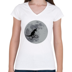 PRINTFASHION E.T.rex - Női V-nyakú póló - Fehér