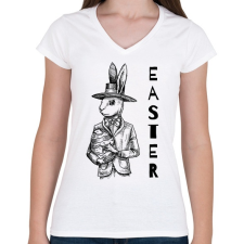 PRINTFASHION Easter - Elegáns nyúl - Női V-nyakú póló - Fehér női póló