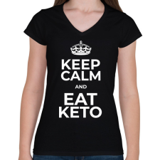 PRINTFASHION EAT KETO - Női V-nyakú póló - Fekete női póló