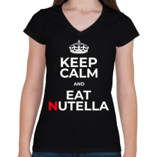 PRINTFASHION EAT NUTELLA - Női V-nyakú póló - Fekete női póló