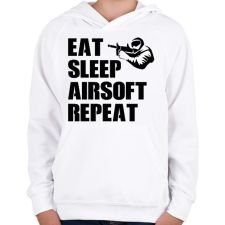 PRINTFASHION Eat, sleep, airsoft, repeat - Gyerek kapucnis pulóver - Fehér gyerek pulóver, kardigán