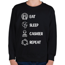 PRINTFASHION Eat, sleep, cashier, repeat - Gyerek pulóver - Fekete gyerek pulóver, kardigán