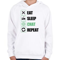 PRINTFASHION Eat, sleep, Chat, Repeat - Gyerek kapucnis pulóver - Fehér
