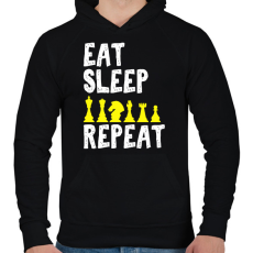 PRINTFASHION Eat, Sleep, Chess, Repeat - Férfi kapucnis pulóver - Fekete