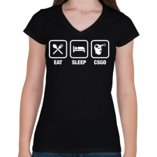 PRINTFASHION EAT SLEEP CSGO - Női V-nyakú póló - Fekete női póló