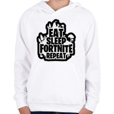 PRINTFASHION Eat Sleep Fortnite Repeat - Gyerek kapucnis pulóver - Fehér