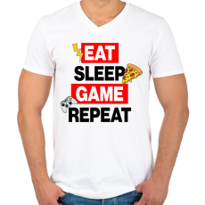 PRINTFASHION eat sleep game repeat - Férfi V-nyakú póló - Fehér