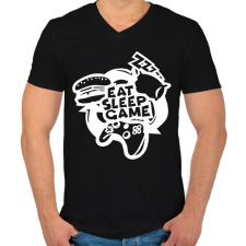 PRINTFASHION eat sleep game repeat - Férfi V-nyakú póló - Fekete férfi póló