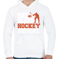 PRINTFASHION Eat Sleep Hockey Repeat - Férfi kapucnis pulóver - Fehér férfi pulóver, kardigán