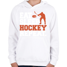 PRINTFASHION Eat Sleep Hockey Repeat - Gyerek kapucnis pulóver - Fehér