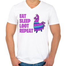 PRINTFASHION Eat Sleep Loot Repeat - Férfi V-nyakú póló - Fehér