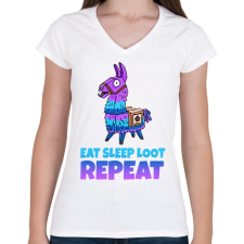 PRINTFASHION Eat Sleep Loot Repeat - Női V-nyakú póló - Fehér női póló