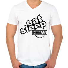 PRINTFASHION Eat Sleep Nissan - Férfi V-nyakú póló - Fehér
