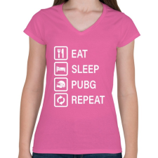 PRINTFASHION Eat Sleep PUBG Repeat - Fehér - Női V-nyakú póló - Rózsaszín női póló