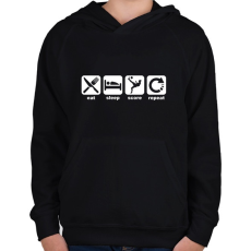 PRINTFASHION Eat Sleep Score Repeat - Gyerek kapucnis pulóver - Fekete