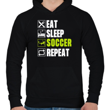 PRINTFASHION Eat Sleep Soccer Repeat - Férfi kapucnis pulóver - Fekete férfi pulóver, kardigán