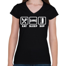 PRINTFASHION Eat Sleep SUP - Női V-nyakú póló - Fekete női póló
