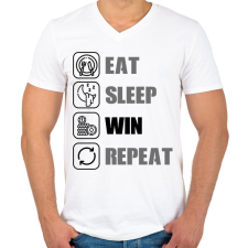 PRINTFASHION Eat, sleep, win, repeat - Férfi V-nyakú póló - Fehér férfi póló
