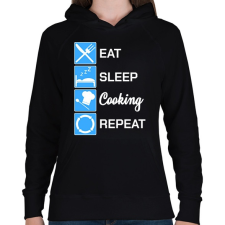 PRINTFASHION EatSleepCookingRepeat - Női kapucnis pulóver - Fekete női pulóver, kardigán