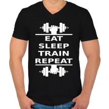 PRINTFASHION EATSLEEPTRAINREPEAT FEHÉR - Férfi V-nyakú póló - Fekete férfi póló