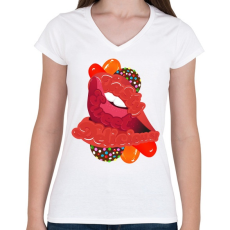 PRINTFASHION Édes ajkak - Női V-nyakú póló - Fehér