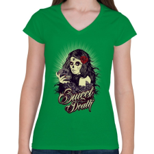 PRINTFASHION Édes halál - Női V-nyakú póló - Zöld női póló