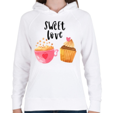 PRINTFASHION Édes szerelem - Női kapucnis pulóver - Fehér női pulóver, kardigán