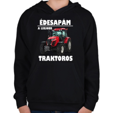 PRINTFASHION Édesapám a legjobb traktoros - Gyerek kapucnis pulóver - Fekete gyerek pulóver, kardigán