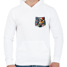 PRINTFASHION Egér zsebben - vicces karácsonyi kisegér mikulás sapkában - Férfi kapucnis pulóver - Fehér