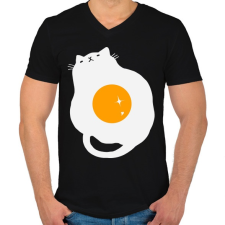 PRINTFASHION Egg Cat - Férfi V-nyakú póló - Fekete férfi póló
