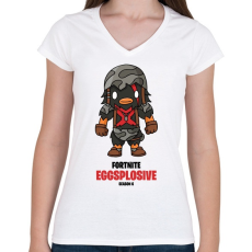 PRINTFASHION Eggsplosive - Fortnite Season 6 - Női V-nyakú póló - Fehér